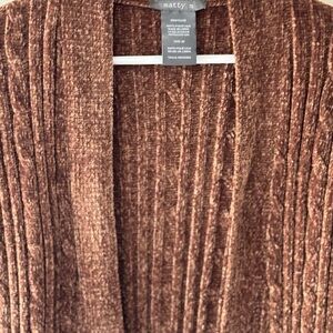 Women’s Matty M Size M Fuzzy Open Front Cardigan Sweater Pockets Brown Top